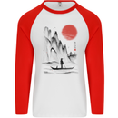 A Japanese Boat at Sunset Mens L/S Baseball T-Shirt White/Red