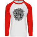Mandala Lion Mens L/S Baseball T-Shirt White/Red