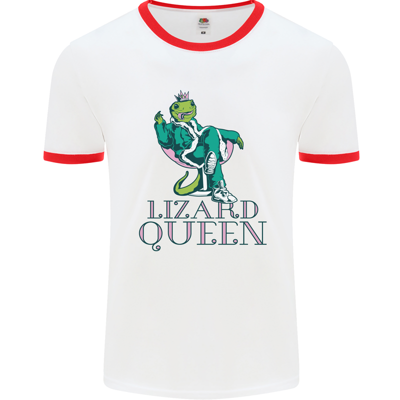 Lizard Queen Chameleon Bearded Dragon Mens Ringer T-Shirt White/Red