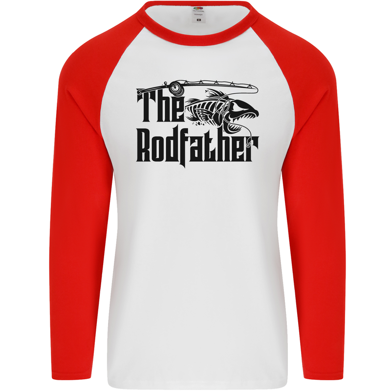 The Rodfather Funny Fishing Rod Father Mens L/S Baseball T-Shirt White/Red