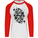 Sniper Card Military Army Special Forces Mens L/S Baseball T-Shirt White/Red