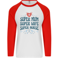 Super Mum Wife Nurse Mothers Day Gift Mens L/S Baseball T-Shirt White/Red