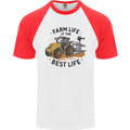 Farm Life is the Best Life Farming Farmer Mens S/S Baseball T-Shirt White/Red