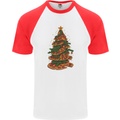 Funny Christmas Pizza Tree Xmas Food Mens S/S Baseball T-Shirt White/Red