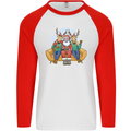 Santa Claus Chilling With Reindeers Christmas Xmas Mens L/S Baseball T-Shirt White/Red