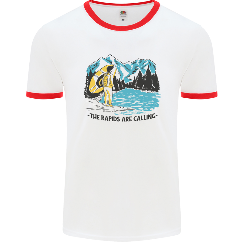 White Water Rafting Whitewater Rapids Calling Mens Ringer T-Shirt White/Red