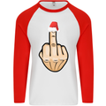 Bah Humbug Finger Flip Funny Christmas Rude Mens L/S Baseball T-Shirt White/Red