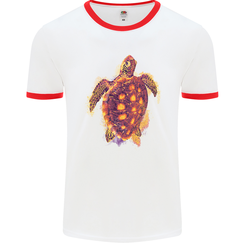 A Watercolour Turtle Mens Ringer T-Shirt White/Red