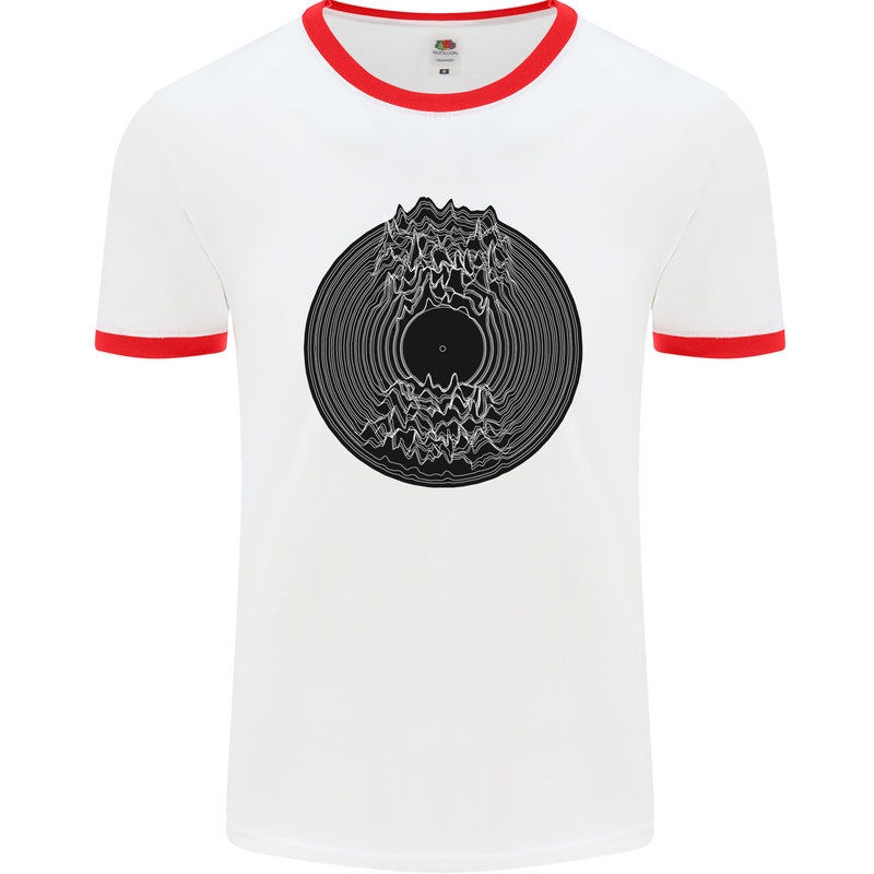 Vinyl Music Sound Waves Turntable Decks DJ Mens Ringer T-Shirt White/Red