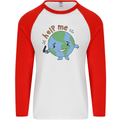 Help Me Climate Change Environment Mens L/S Baseball T-Shirt White/Red