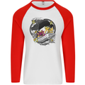 Koi Carp Yin and Yang Fish Pond Mens L/S Baseball T-Shirt White/Red