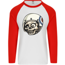 MOD Scooter Skull Motorcycle Biker Mens L/S Baseball T-Shirt White/Red