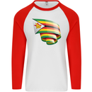 Curled Zimbabwe Flag Zimbabwean Day Football Mens L/S Baseball T-Shirt White/Red