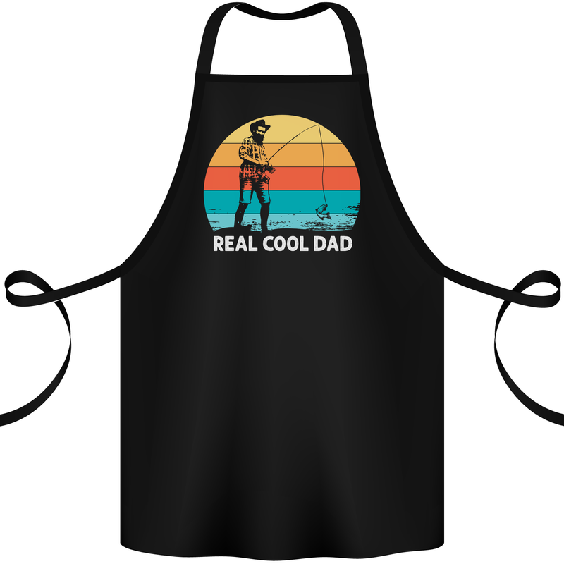 Reel Cool Dad Funny Fathers Day Fishing Cotton Apron 100% Organic Black