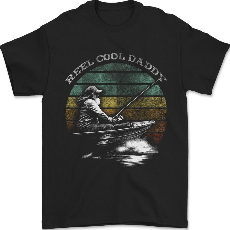 a black shirt with the words reel cool daddy on it