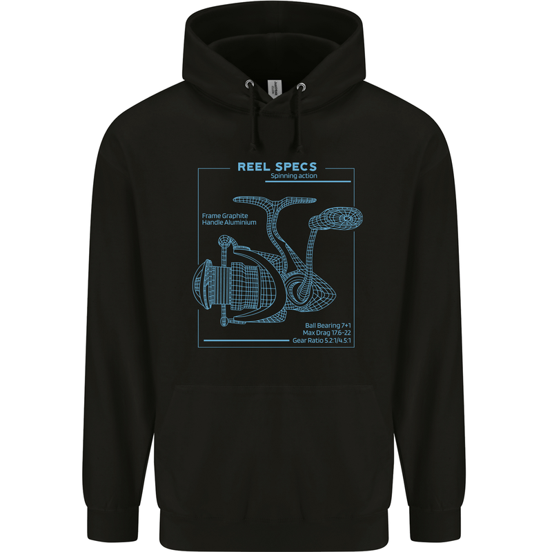 Reel Specs Fishing Fisherman Mens 80% Cotton Hoodie Black
