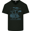 Reel Specs Fishing Fisherman Mens V-Neck Cotton T-Shirt Black