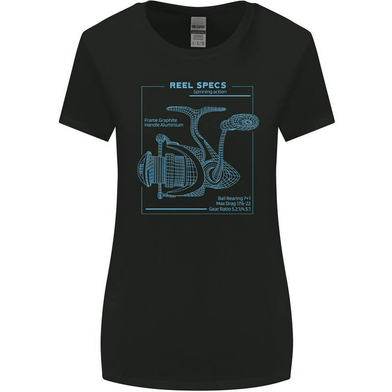 Reel Specs Fishing Fisherman Womens Wider Cut T-Shirt Black