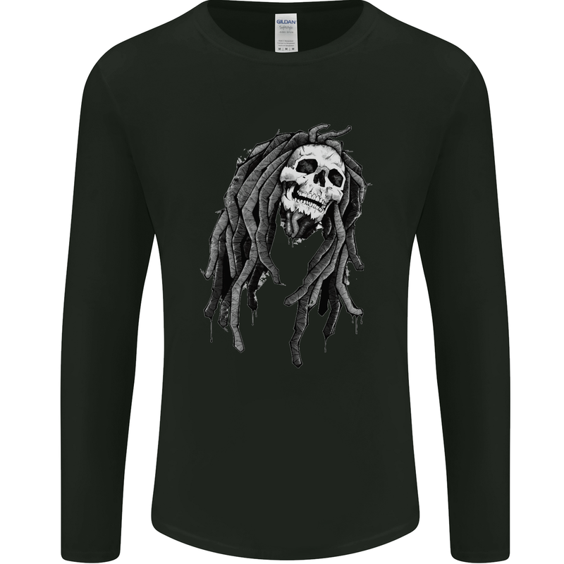 Reggae Music Skull Jamaica Mens Long Sleeve T-Shirt Black