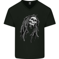 Reggae Music Skull Jamaica Mens V-Neck Cotton T-Shirt Black