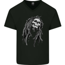 Reggae Music Skull Jamaica Mens V-Neck Cotton T-Shirt Black