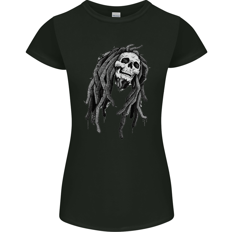 Reggae Music Skull Jamaica Womens Petite Cut T-Shirt Black