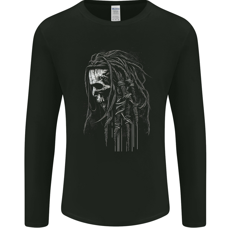 Reggae Music Skull Rastafarian Mens Long Sleeve T-Shirt Black