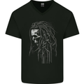 Reggae Music Skull Rastafarian Mens V-Neck Cotton T-Shirt Black