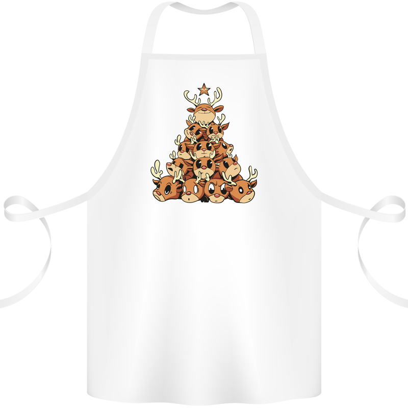 Reindeer Christmas Tree Rudolf Xmas Funny Cotton Apron 100% Organic White
