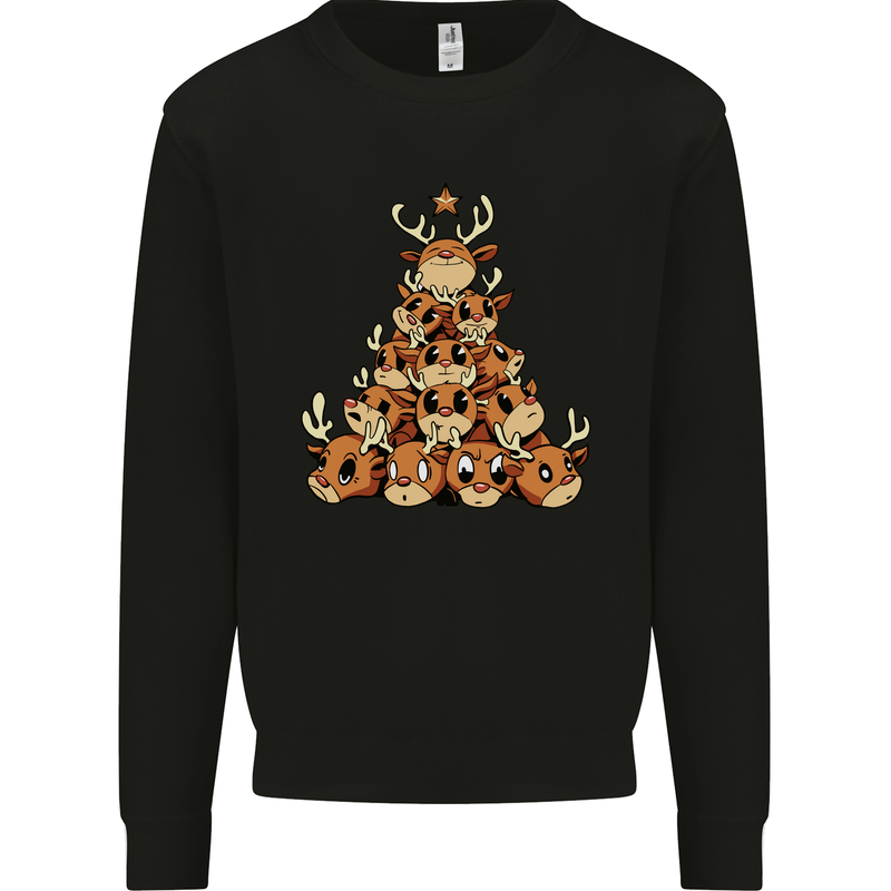 Reindeer Christmas Tree Rudolf Xmas Funny Kids Sweatshirt Jumper Black