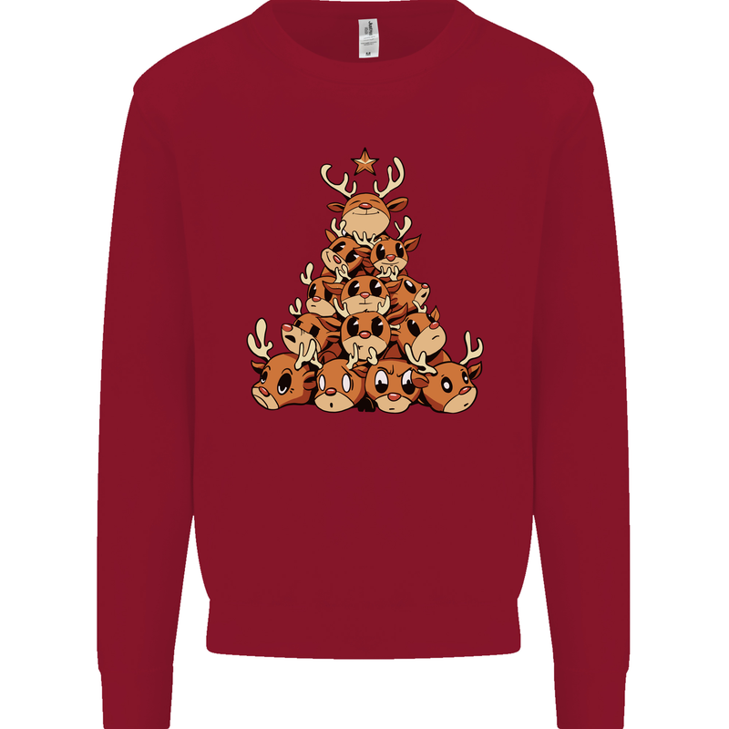 Reindeer Christmas Tree Rudolf Xmas Funny Kids Sweatshirt Jumper Red