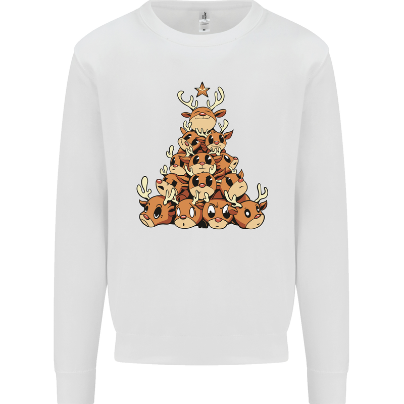 Reindeer Christmas Tree Rudolf Xmas Funny Kids Sweatshirt Jumper White