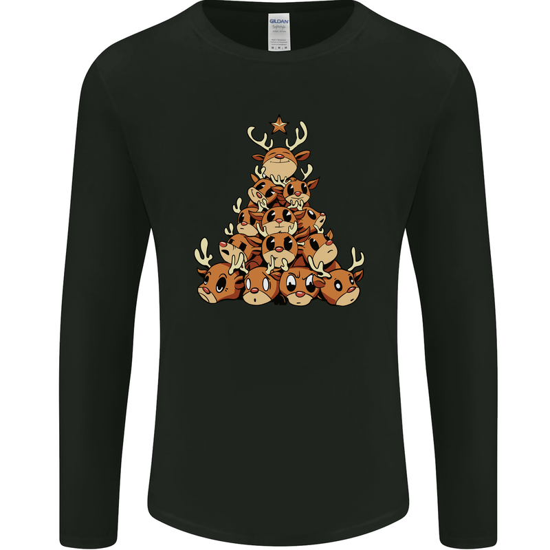 Reindeer Christmas Tree Rudolf Xmas Funny Mens Long Sleeve T-Shirt Black