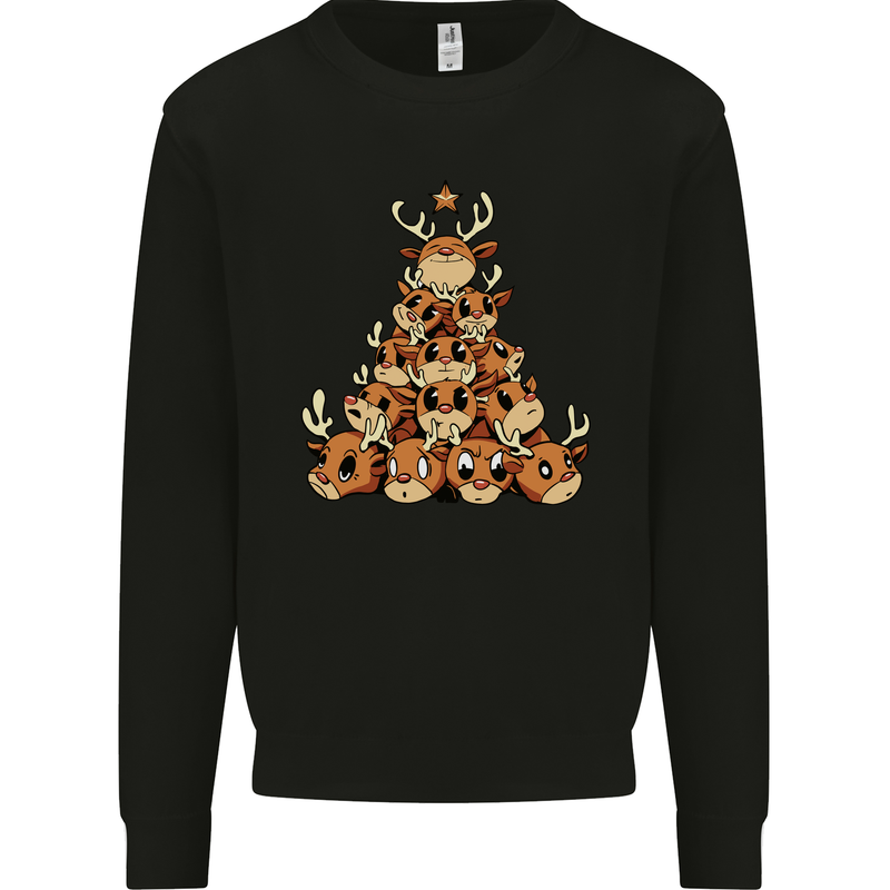 Reindeer Christmas Tree Rudolf Xmas Funny Mens Sweatshirt Jumper Black