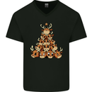 Reindeer Christmas Tree Rudolf Xmas Funny Mens V-Neck Cotton T-Shirt Black