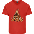 Reindeer Christmas Tree Rudolf Xmas Funny Mens V-Neck Cotton T-Shirt Red
