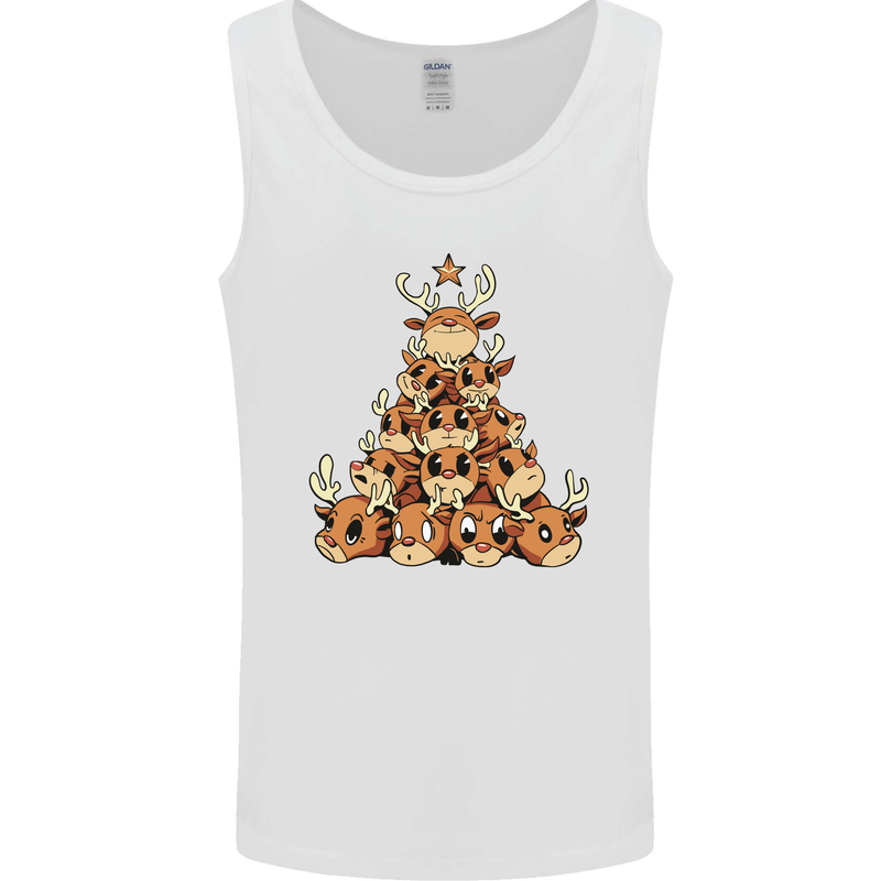 Reindeer Christmas Tree Rudolf Xmas Funny Mens Vest Tank Top White