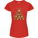 Reindeer Christmas Tree Rudolf Xmas Funny Womens Petite Cut T-Shirt Red