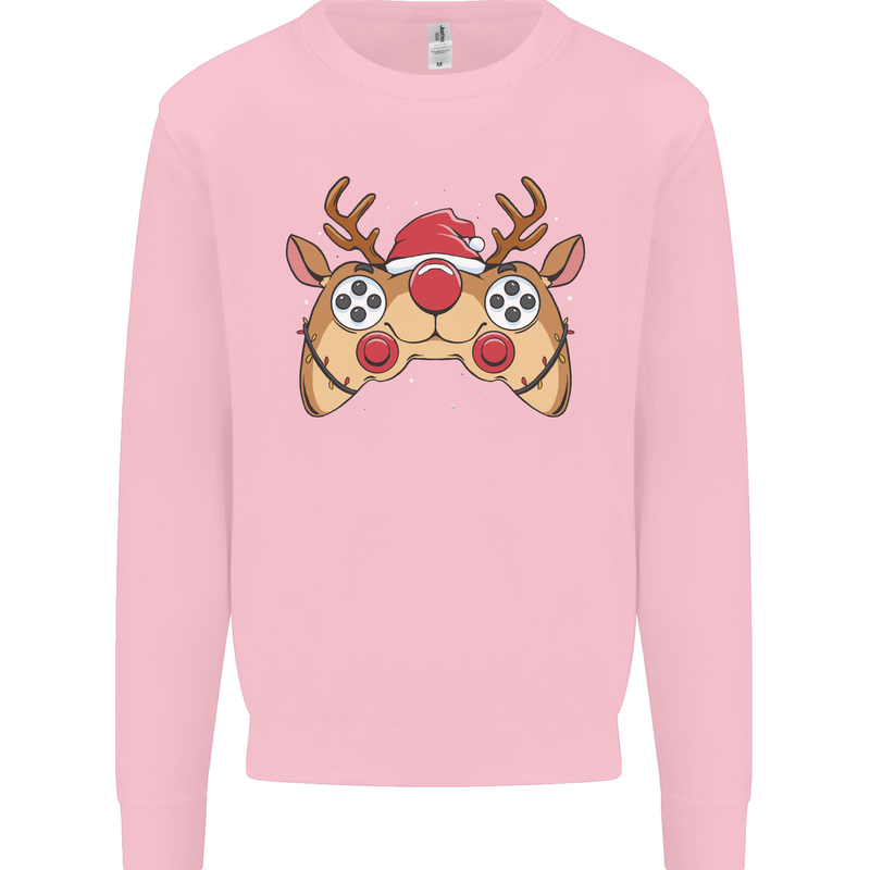 Reindeer Joypad Christmas Gaming Gamer Mens Sweatshirt Jumper Light Pink