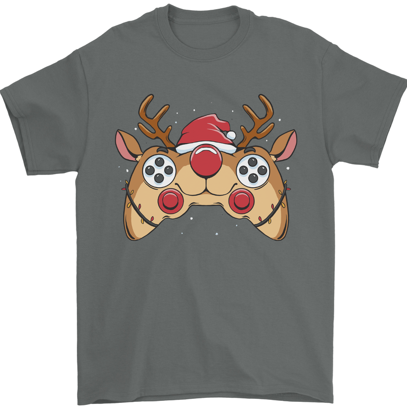 Reindeer Joypad Christmas Gaming Gamer Mens T-Shirt 100% Cotton Charcoal