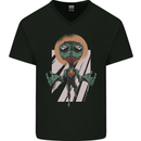 Religious Alien Mens V-Neck Cotton T-Shirt Black