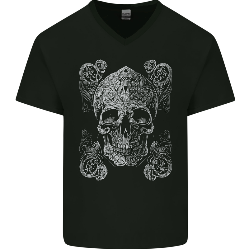 Religious Skull Pope Rock Music Heavy Metal Mens V-Neck Cotton T-Shirt Black