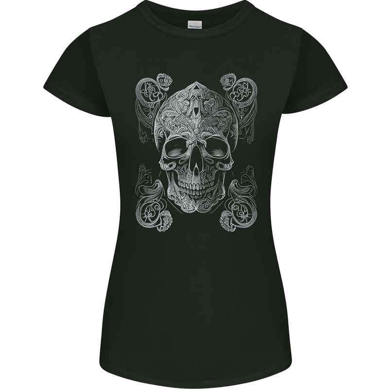 Religious Skull Pope Rock Music Heavy Metal Womens Petite Cut T-Shirt Black