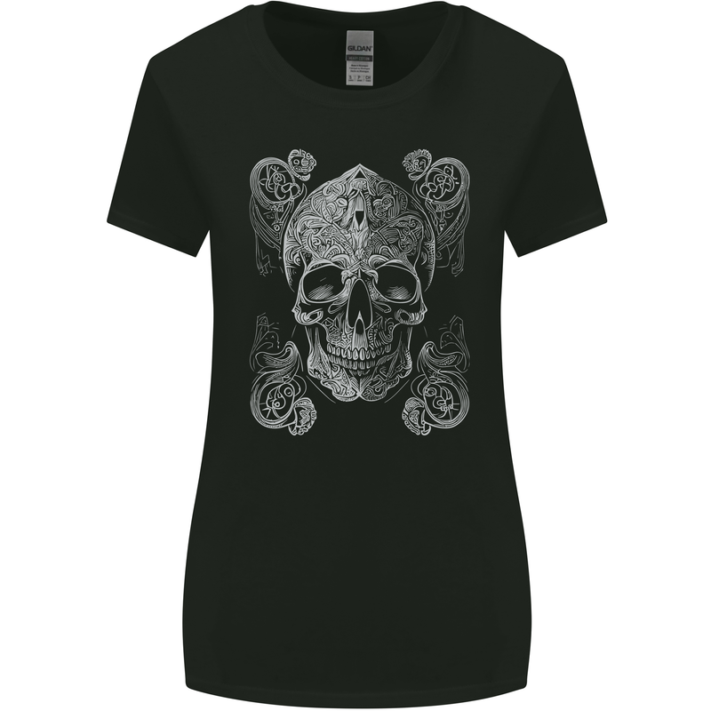 Religious Skull Pope Rock Music Heavy Metal Womens Wider Cut T-Shirt Black
