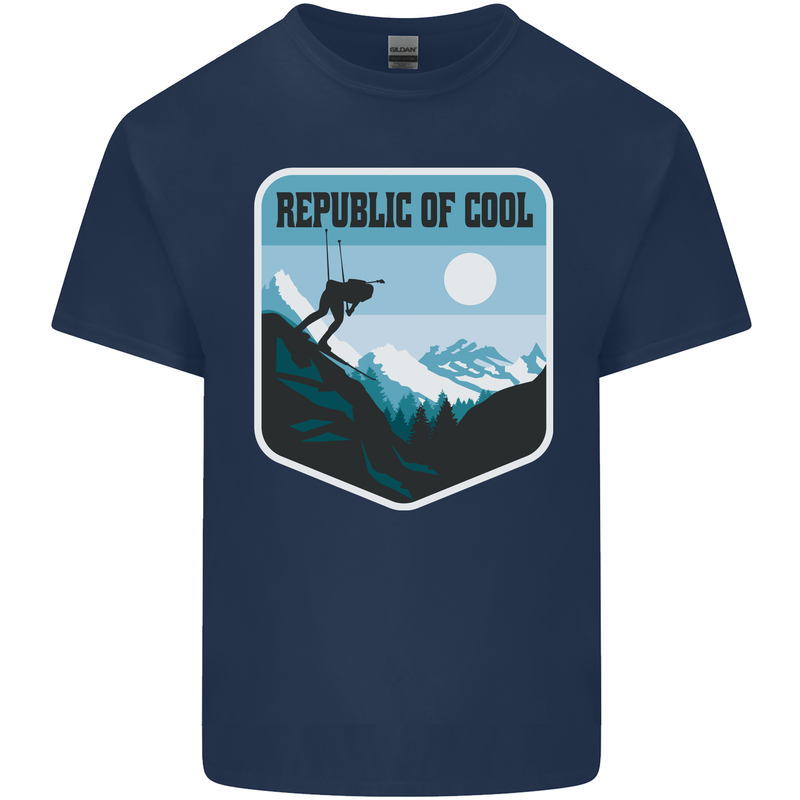 Republic of Cool Skiing Skier Ski Mens Cotton T-Shirt Tee Top Navy Blue
