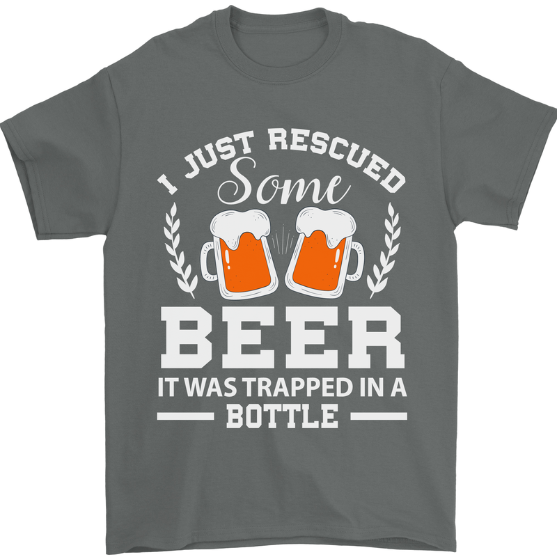 Rescued Some Beer Funny Alcohol Larger Mens T-Shirt 100% Cotton Charcoal