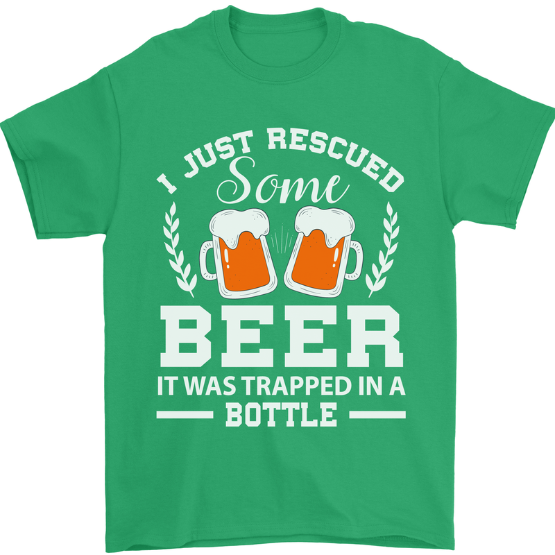Rescued Some Beer Funny Alcohol Larger Mens T-Shirt 100% Cotton Irish Green