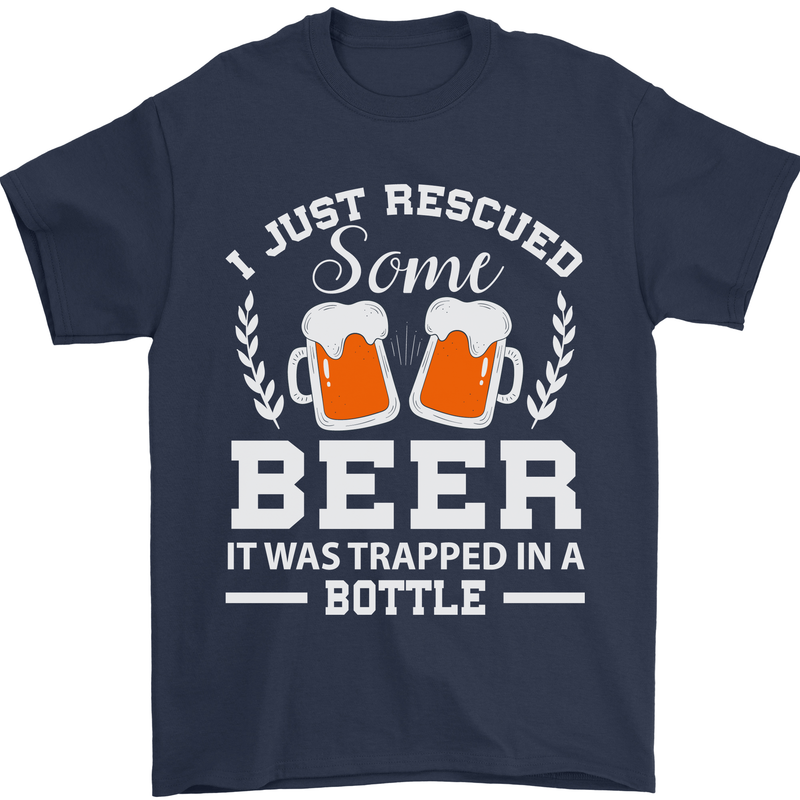 Rescued Some Beer Funny Alcohol Larger Mens T-Shirt 100% Cotton Navy Blue