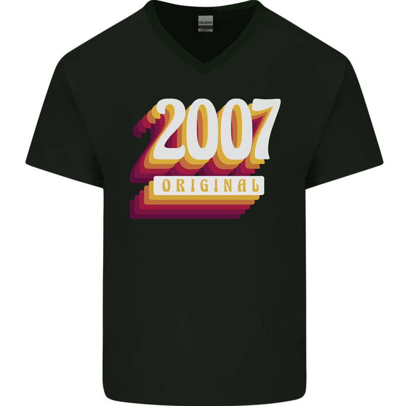 Retro 16th Birthday Original 2007 Mens V-Neck Cotton T-Shirt Black