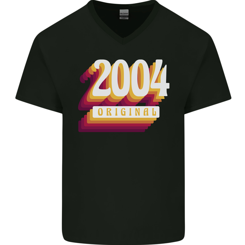 Retro 19th Birthday Original 2004 Mens V-Neck Cotton T-Shirt Black